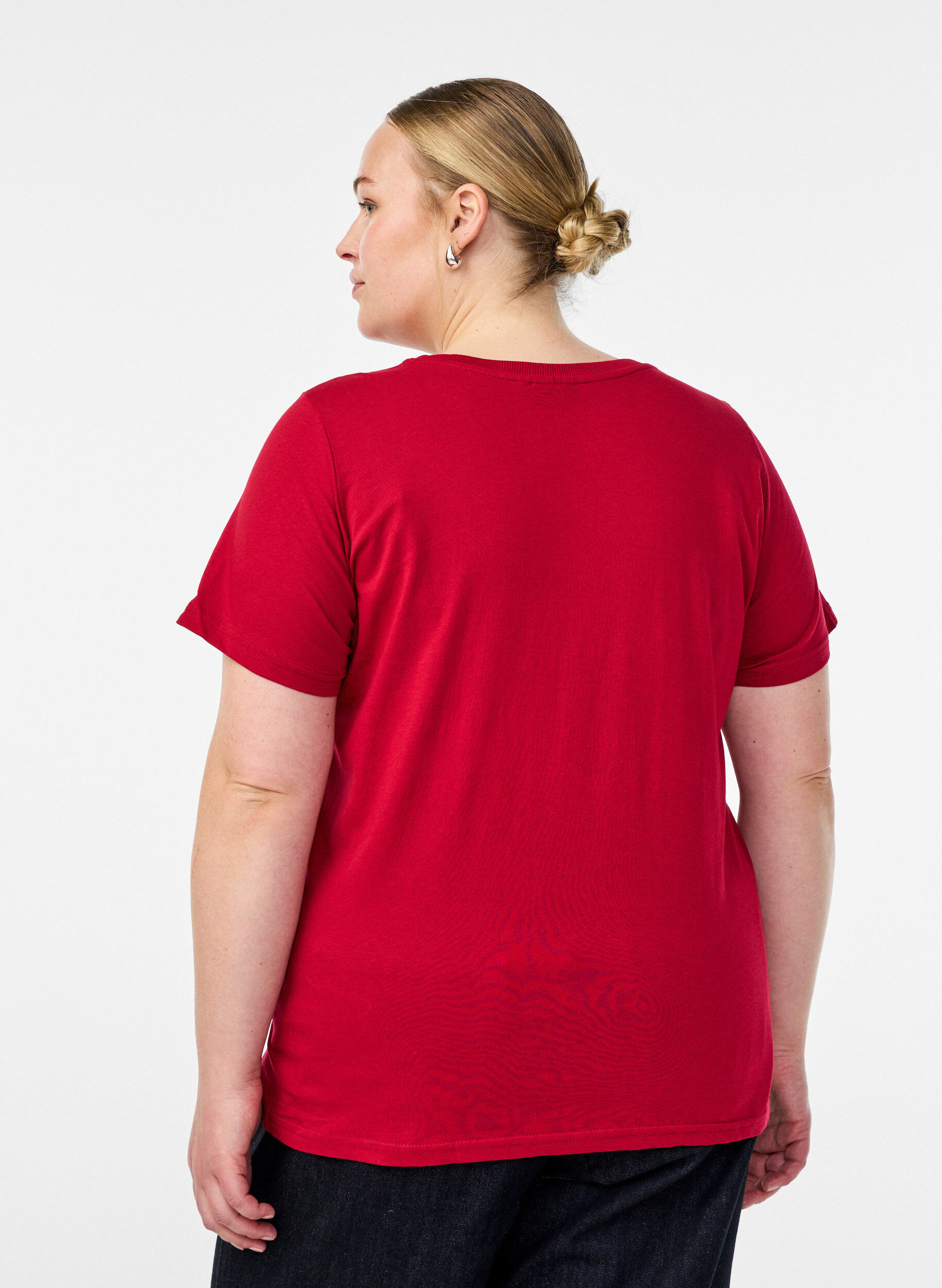 Zizzi T-shirt de No&euml;l en coton bio, Rouge, Model image number 2