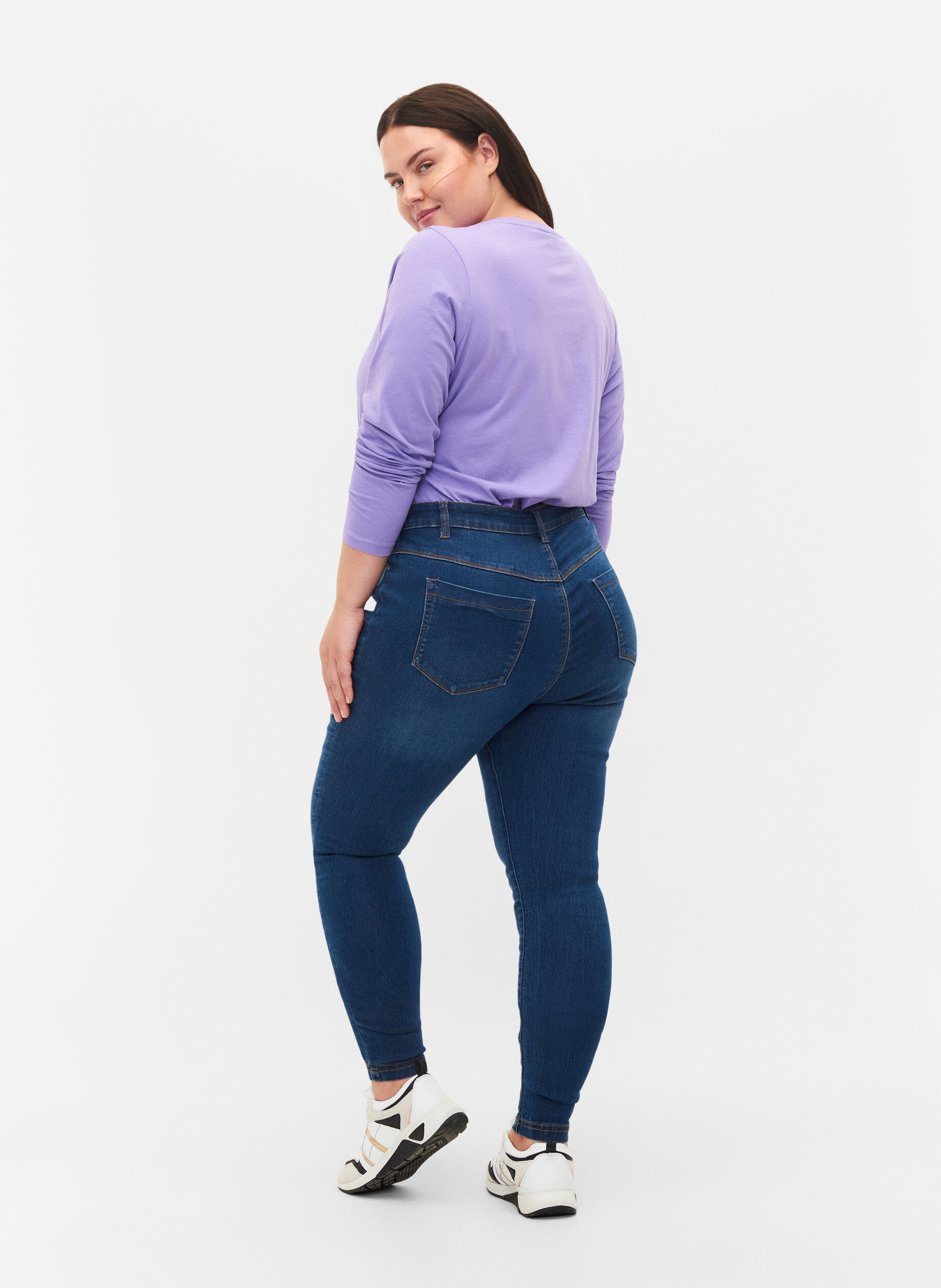 Zizzi Jeggings en coton m&eacute;lang&eacute;, Blue denim, Model image number 1