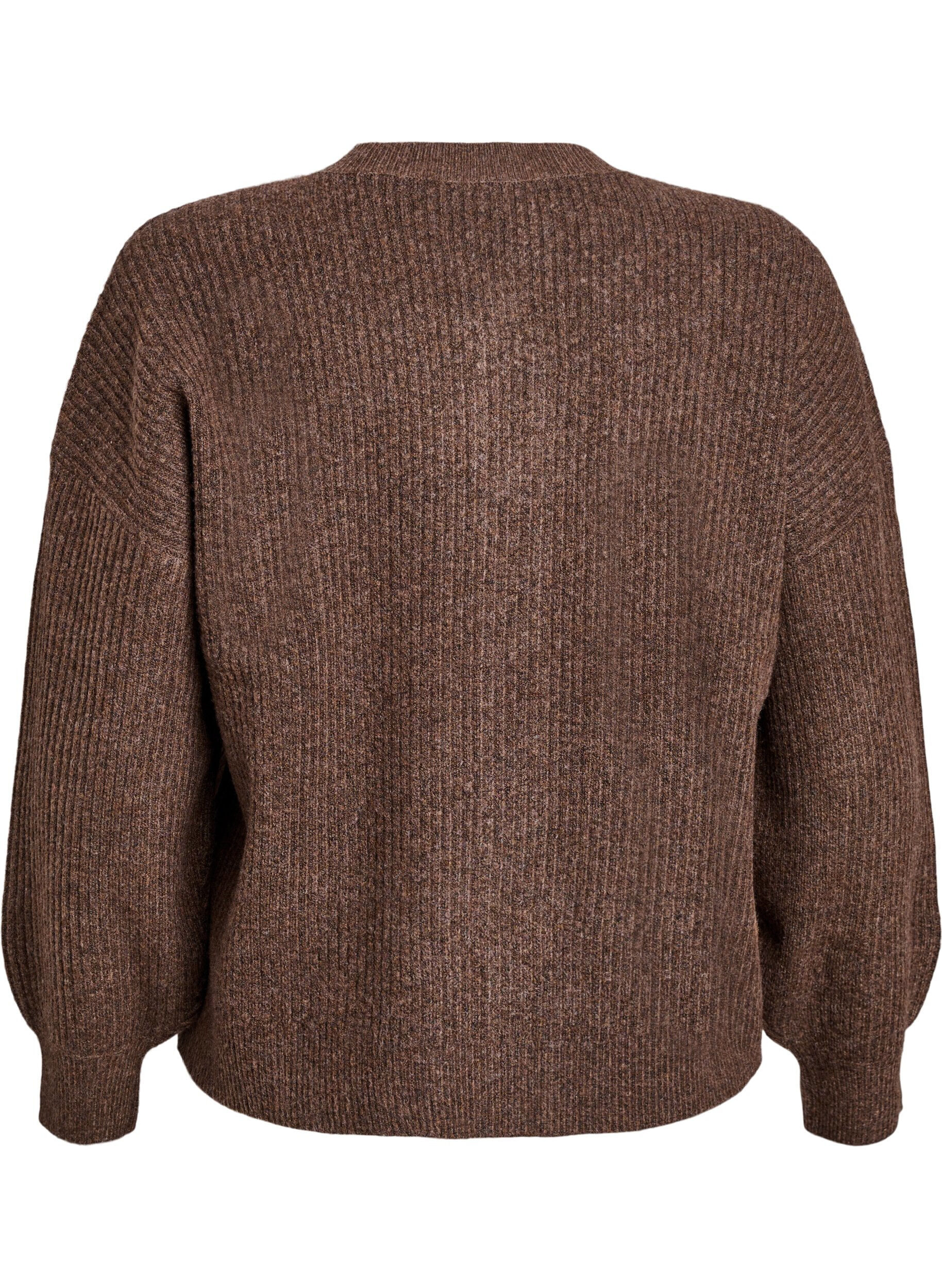 Zizzi Cardigan en tricot c&ocirc;tel&eacute; avec boutons, Marron, Packshot image number 1
