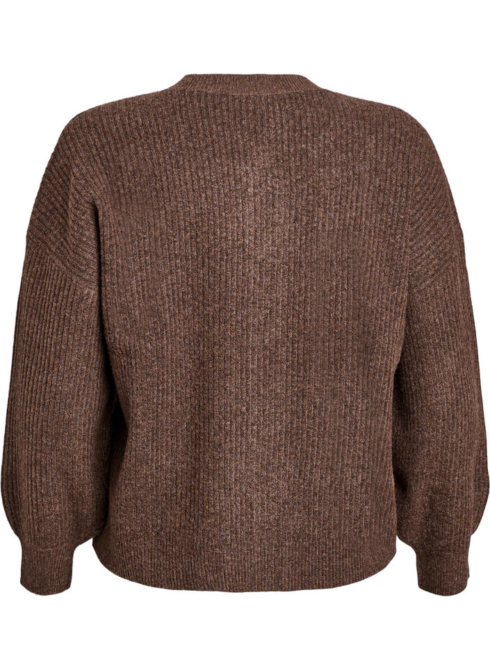 Cardigan en tricot côtelé avec boutons, Marron, Packshot image number 1