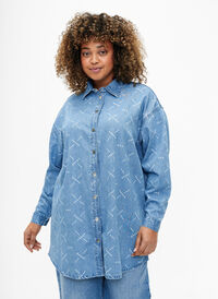 Veste en jean ample avec motif, Light blue denim, Model