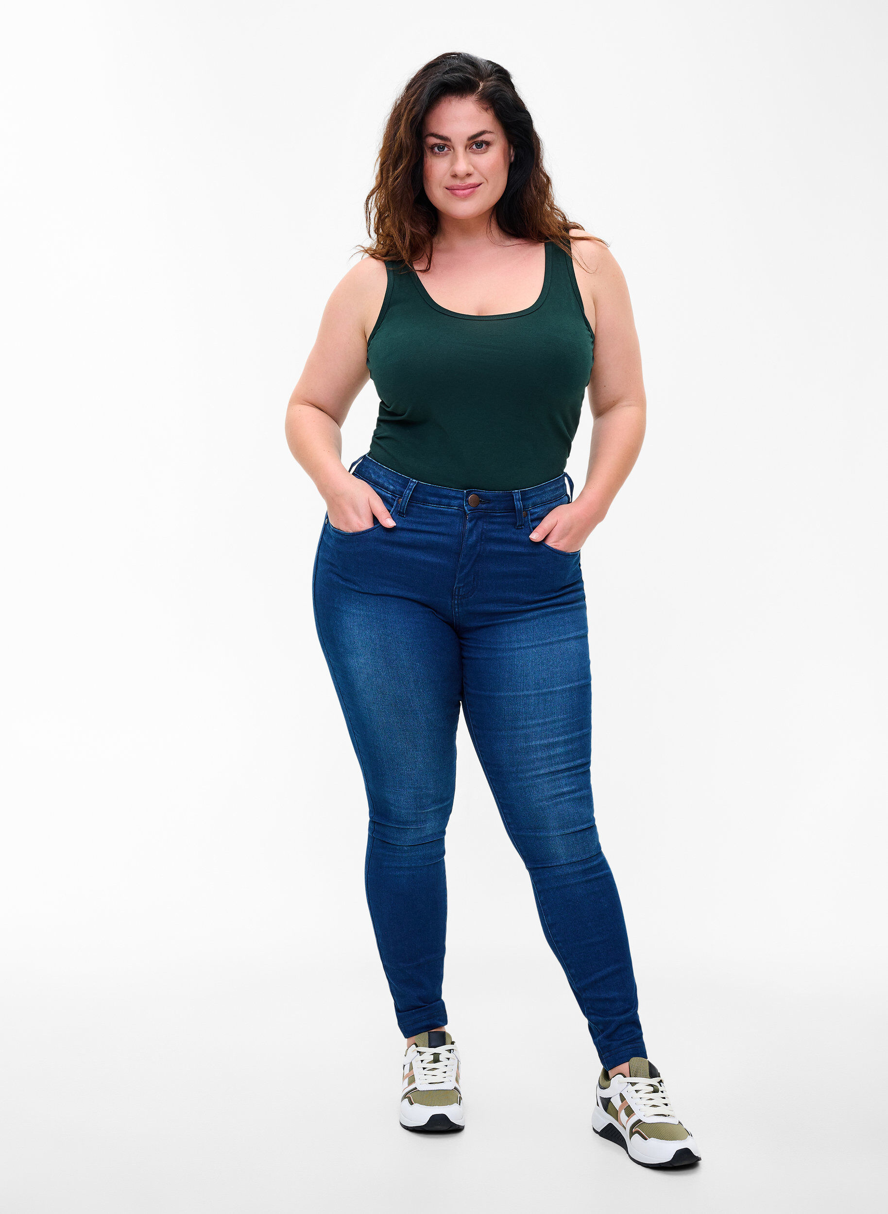 ZizziHaut basique en coton, Vert fonc&eacute;, Model image number 1