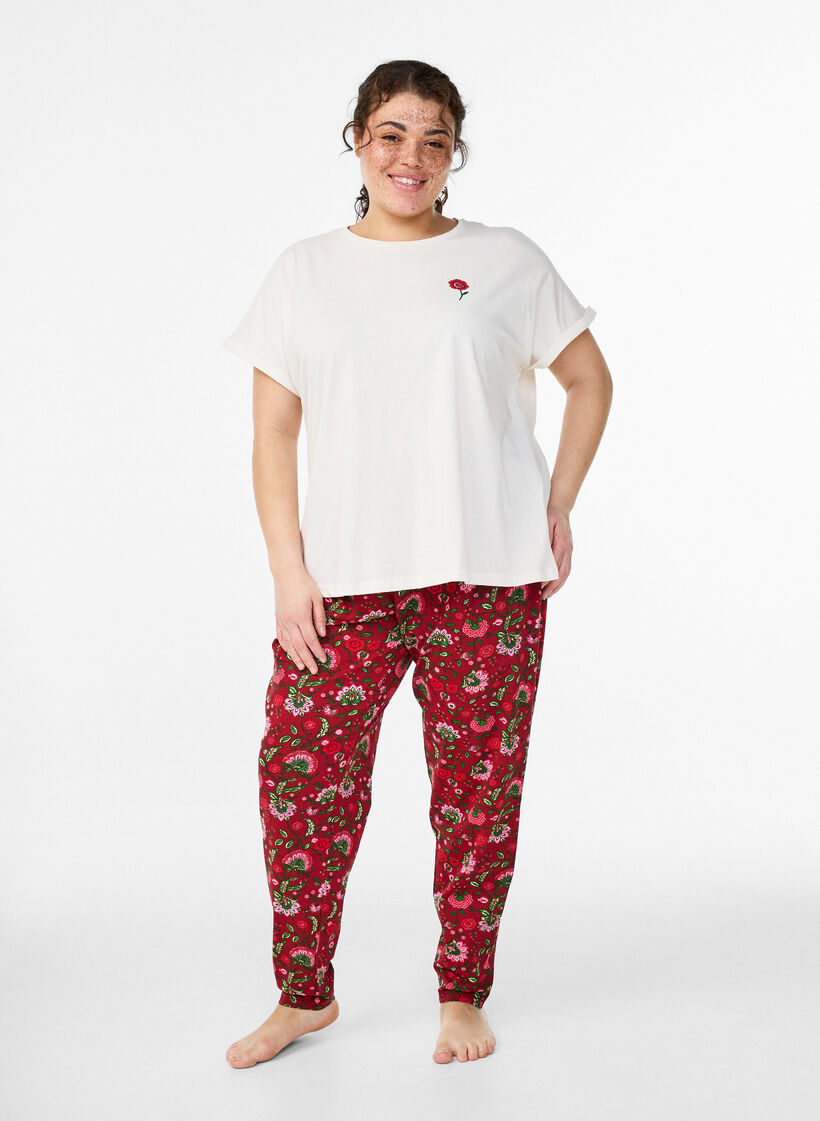 T-shirt de nuit ample en coton avec imprim&eacute;, Vanille, Model image number 1