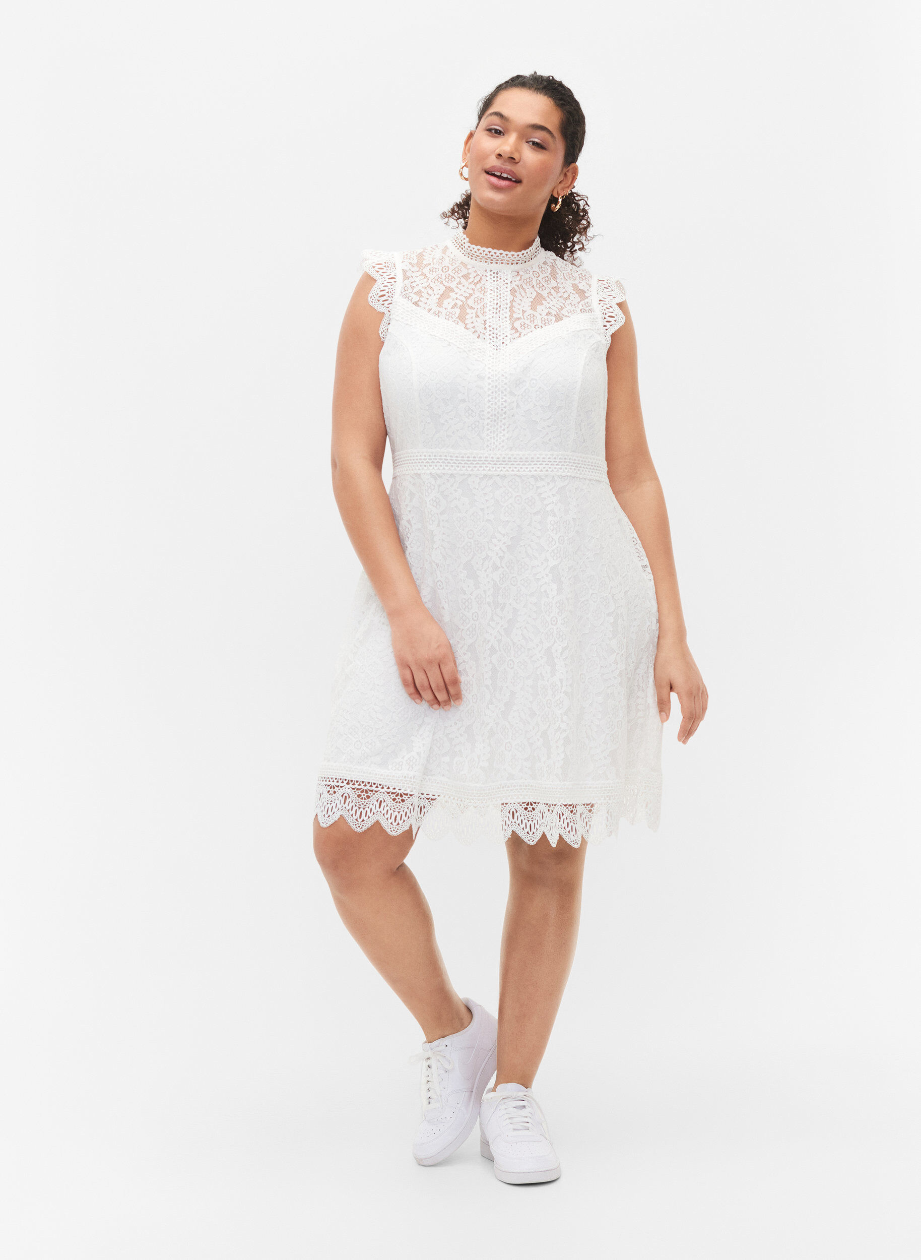 Zizzi Robe en dentelle sans manches, Bright White, Model image number 4