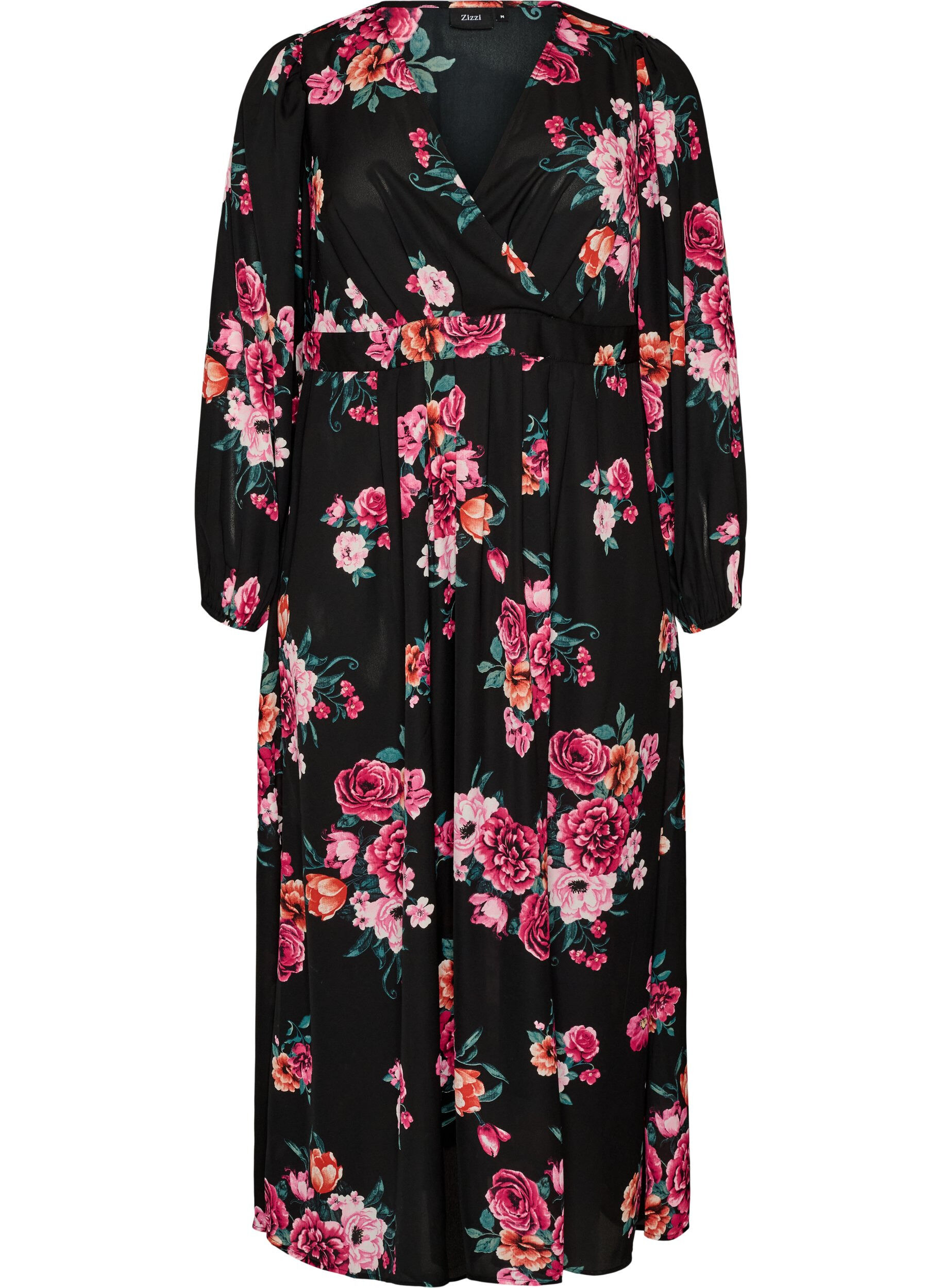 Robe maxi avec encolure cache-c&oelig;ur et manches longues