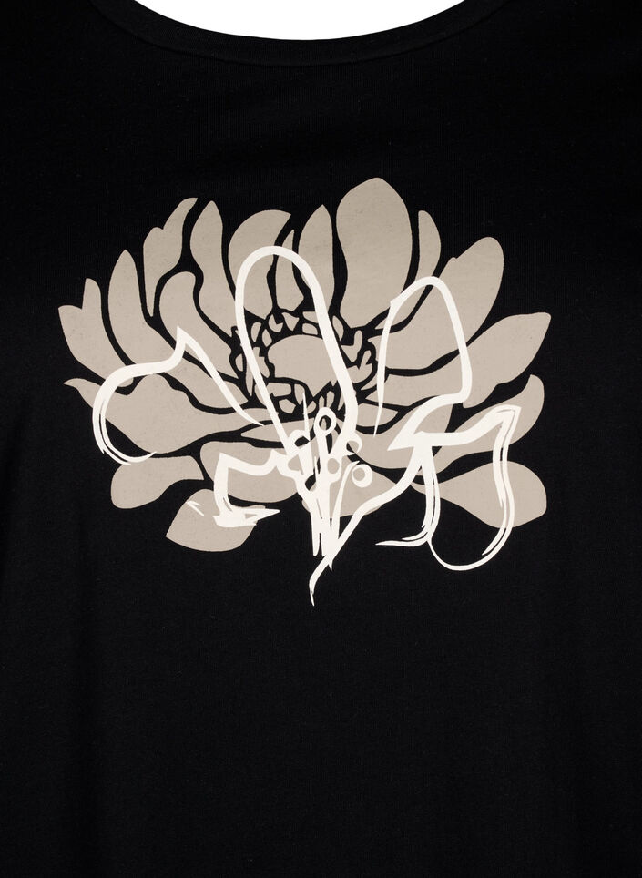 T-shirt à motif, Black w. Flower, Packshot image number 2