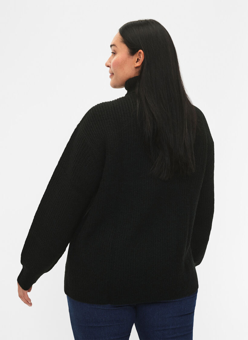 Pull en tricot avec col haut et fermeture &eacute;clair, Noir, Model image number 2