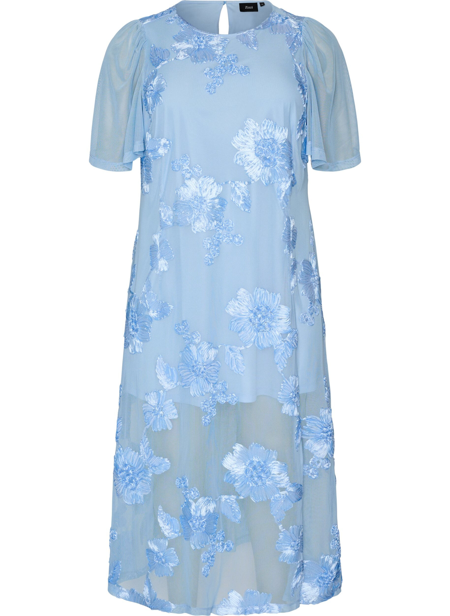ZizziRobe en maille avec applications florales, Bleu Clair, Packshot image number 0