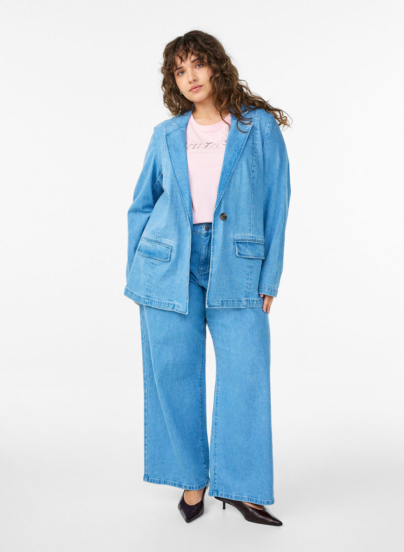 Blazer en denim avec poches, Bleu Clair, Model image number 1