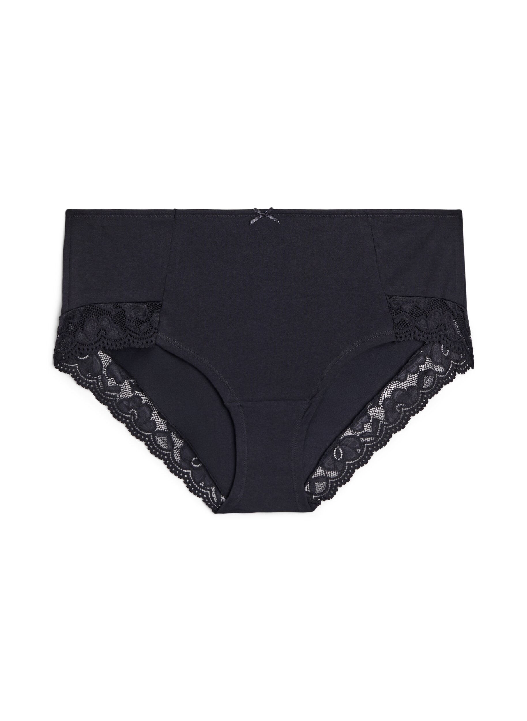 ZizziLot de 3 culottes taille haute avec bordure en dentelle, Noir, Packshot image number 2