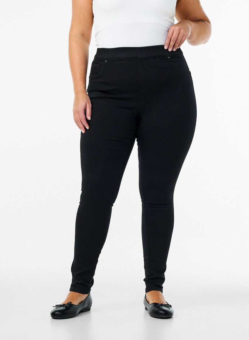 Jeggings &agrave; taille haute., Noir, Model image number 2