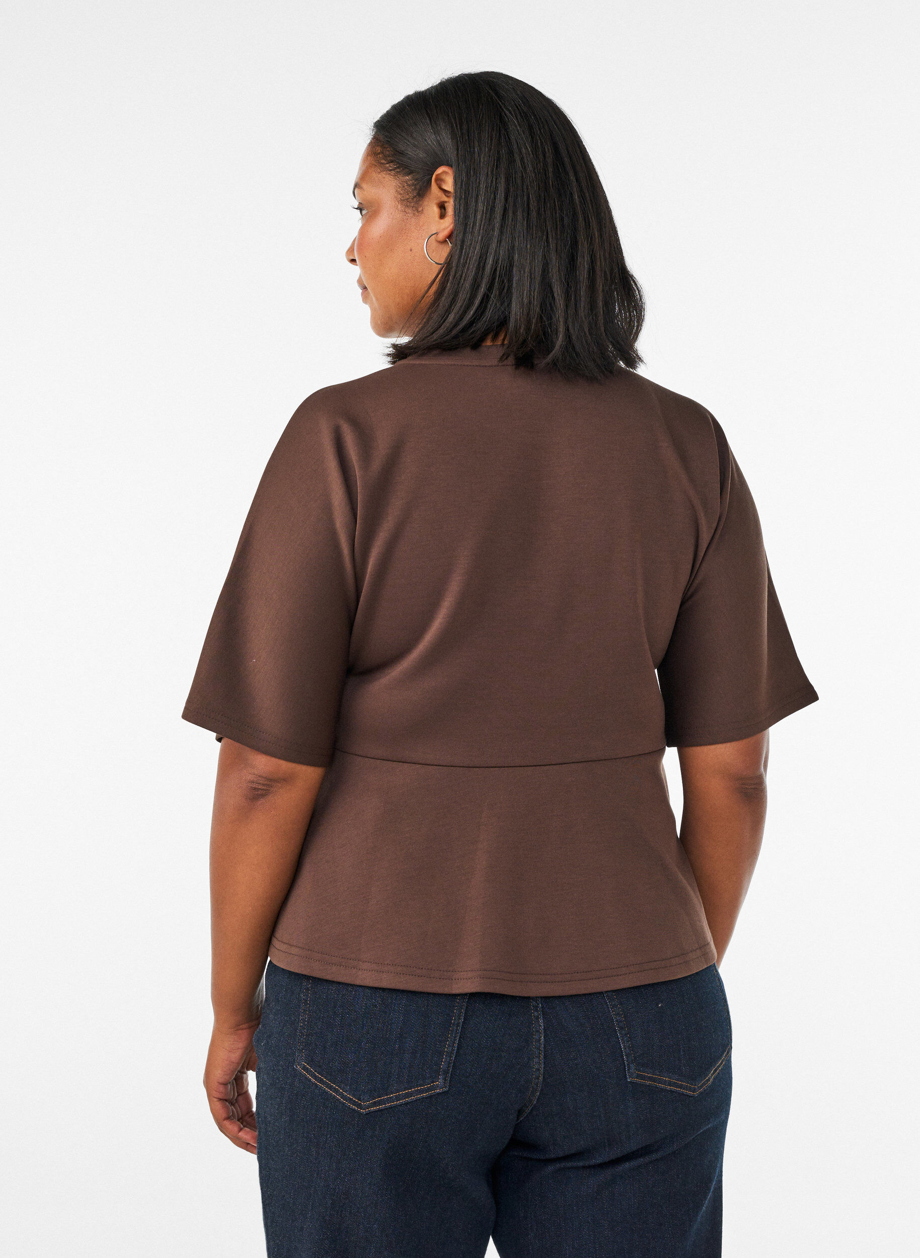 ZizziBlouse peplum avec manches longueur coude, Marron, Model image number 2
