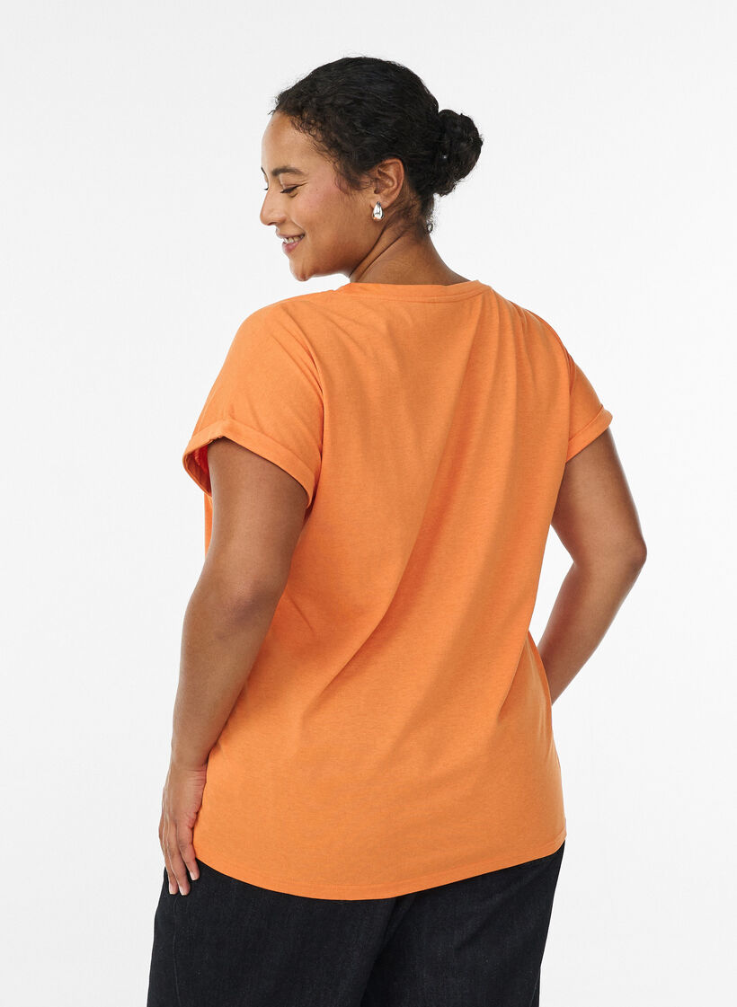 T-shirt &agrave; manches courtes en m&eacute;lange de coton, Orange, Model image number 2