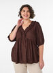 Blouse en viscose avec texture &agrave; pois et col V, Marron, Model image number 0