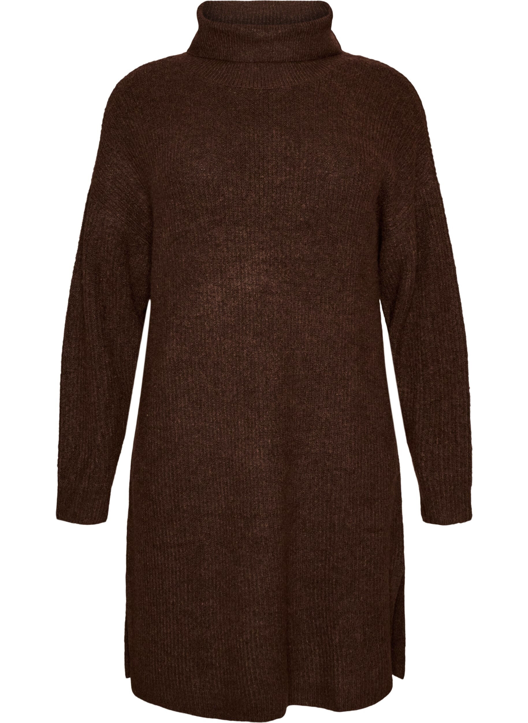 ZizziRobe en maille &agrave; col roul&eacute;, Marron, Packshot image number 0