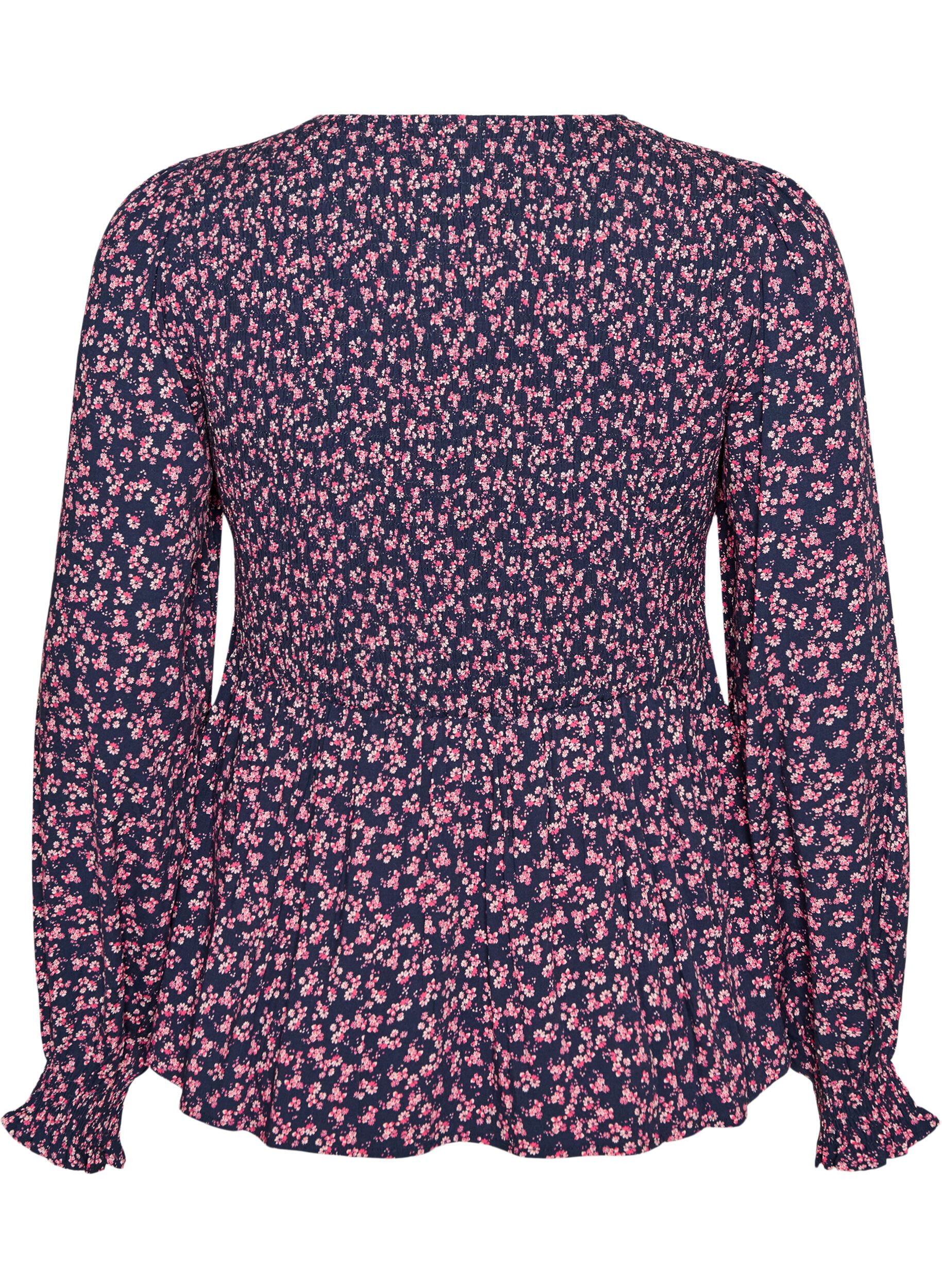 ZizziBlouse avec haut smock&eacute; et imprim&eacute; fleuri, Bleu, Packshot image number 1