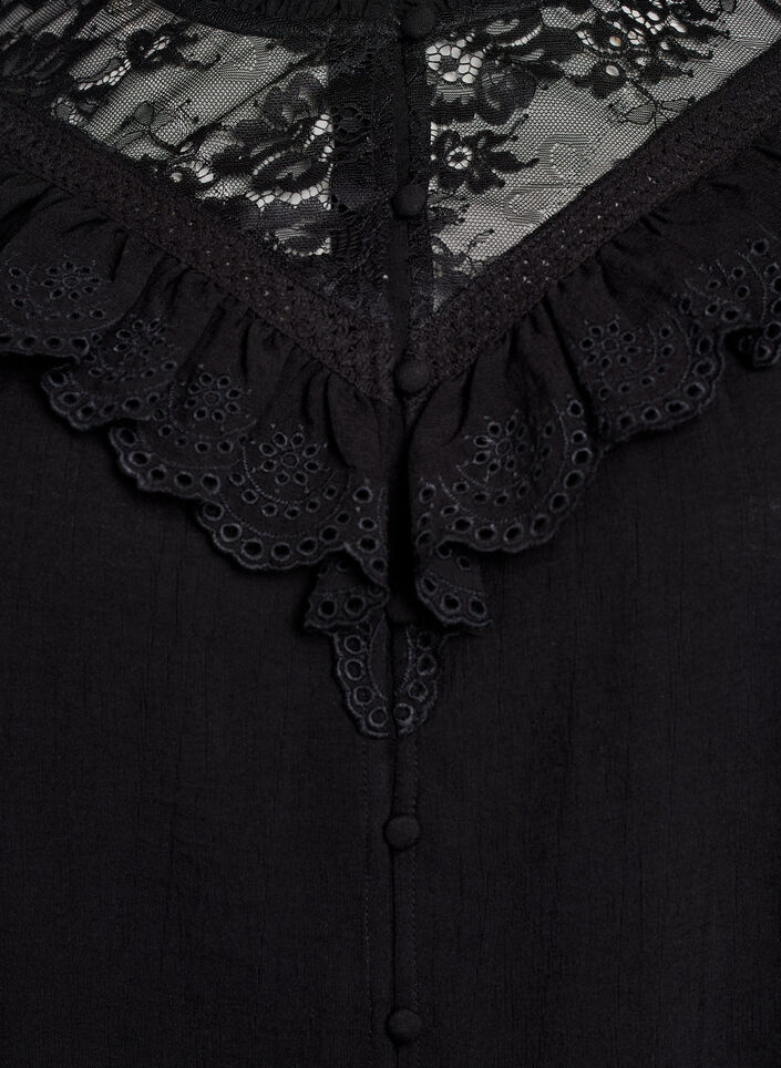 Blouse en viscose avec dentelle et volants, Noir, Packshot image number 2