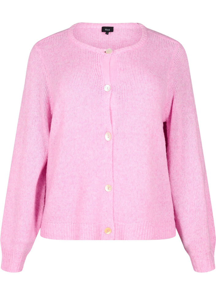 Cardigan en maille comportant de la laine et des boutons, Begonia Pink Mel., Packshot image number 0