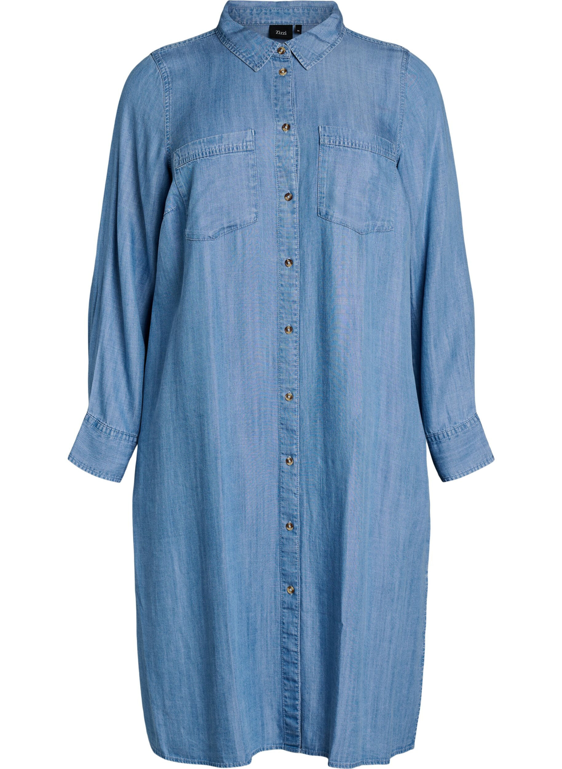 Zizzi Robe chemise midi en denim lyocell doux, Bleu Clair, Packshot image number 0