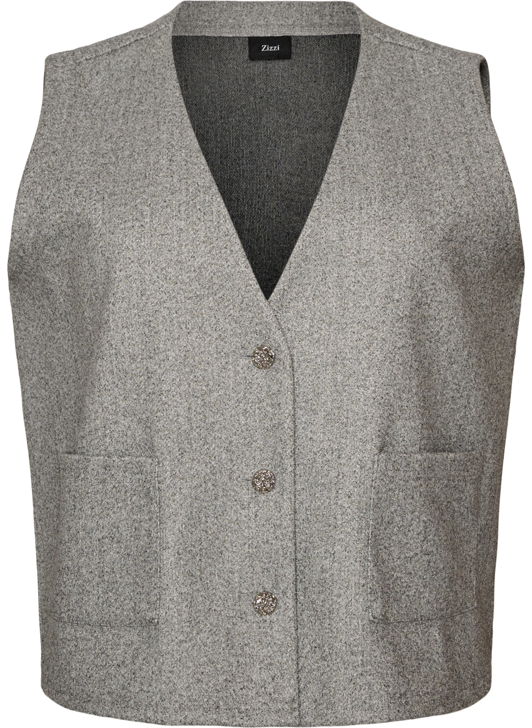 ZizziGilet &agrave; col V avec boutons, Gris, Packshot image number 0