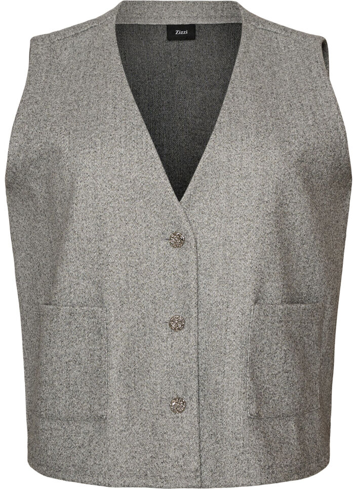 Gilet &agrave; col V avec boutons, Gris, Packshot image number 0