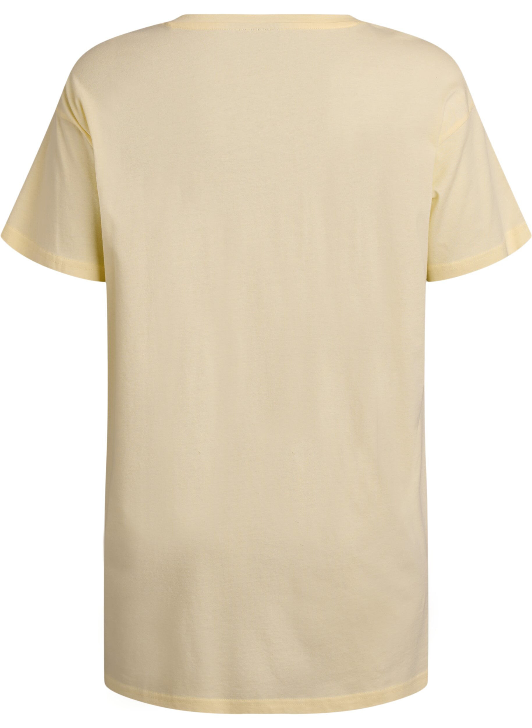 Zizzi T-shirt de nuit long en coton bio avec imprim&eacute;, Jaune clair, Packshot image number 1