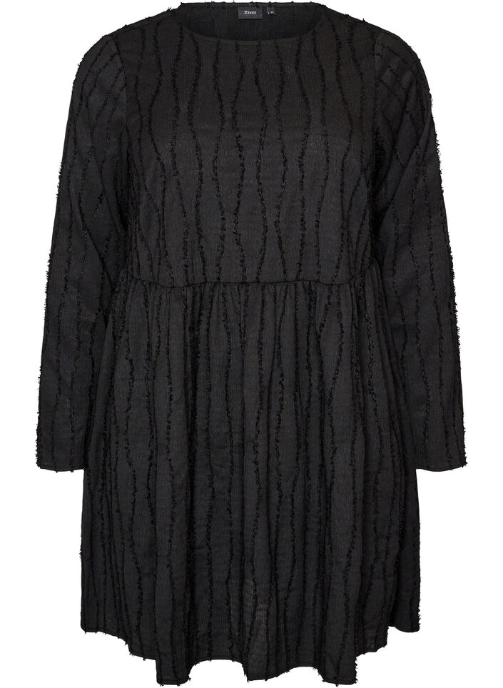 Robe courte en jersey &agrave; texture ondul&eacute;e, Noir, Packshot image number 0