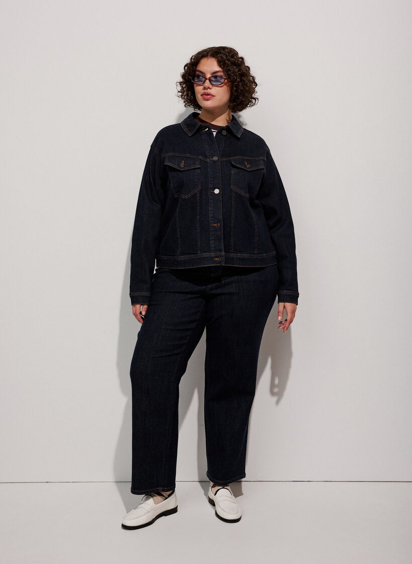 Veste en jean classique avec surpiq&ucirc;res contrastantes, Bleu, Model