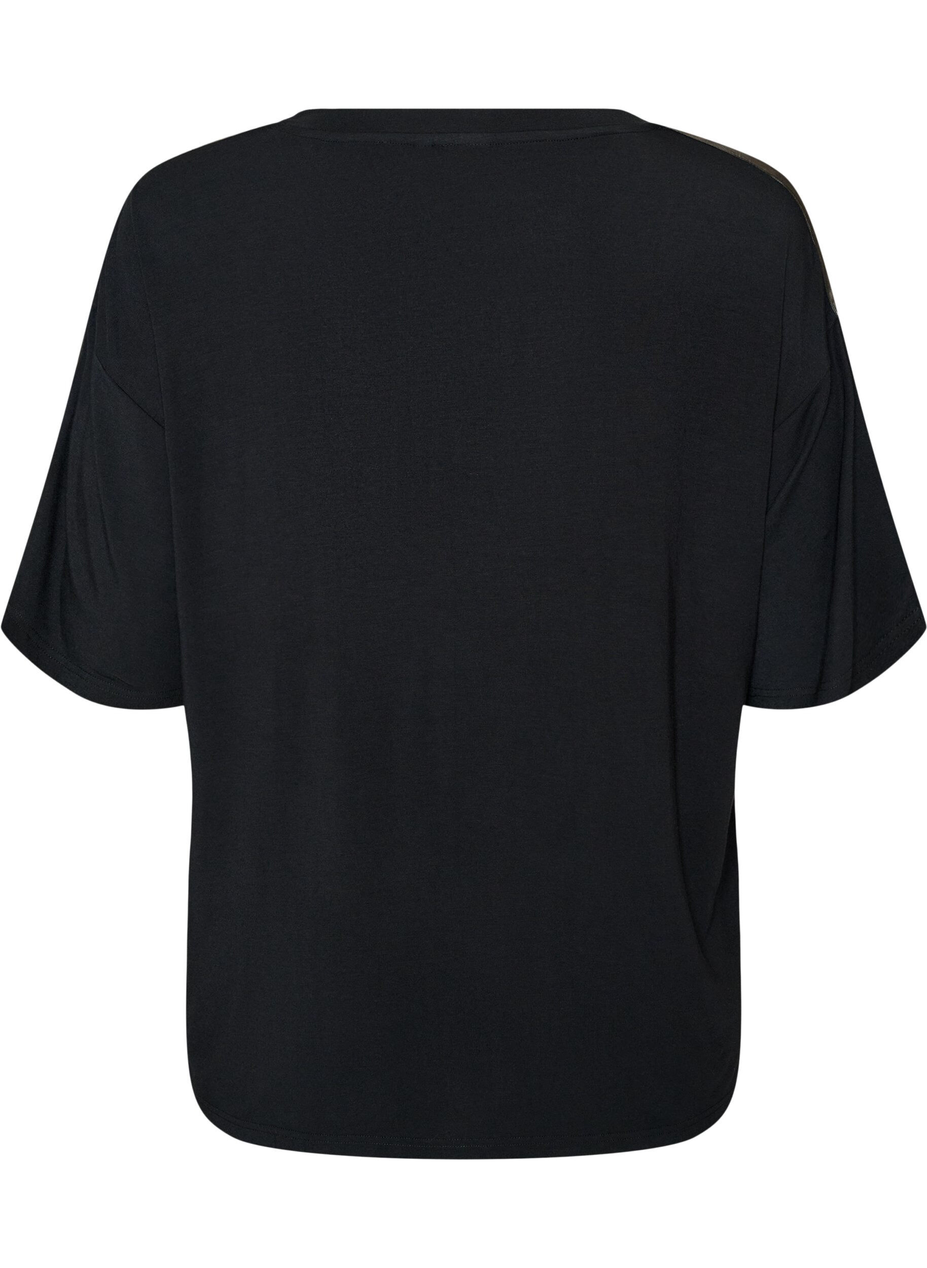 ZizziT-shirt de nuit en modal avec bande contrastante, Noir, Packshot image number 1