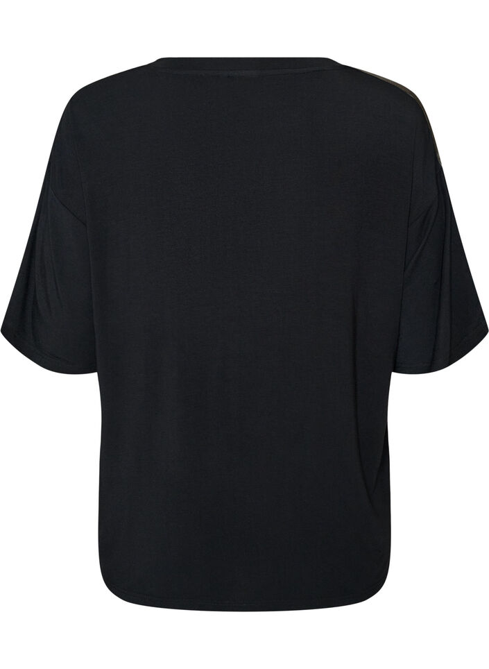 T-shirt de nuit en modal avec bande contrastante, Noir, Packshot image number 1