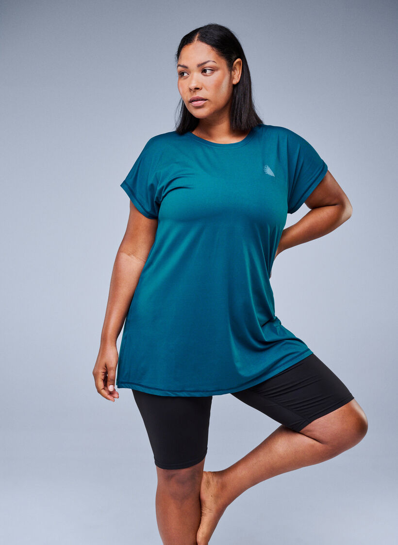 T-shirt long de sport, Bleu p&eacute;trole, Image image number 0