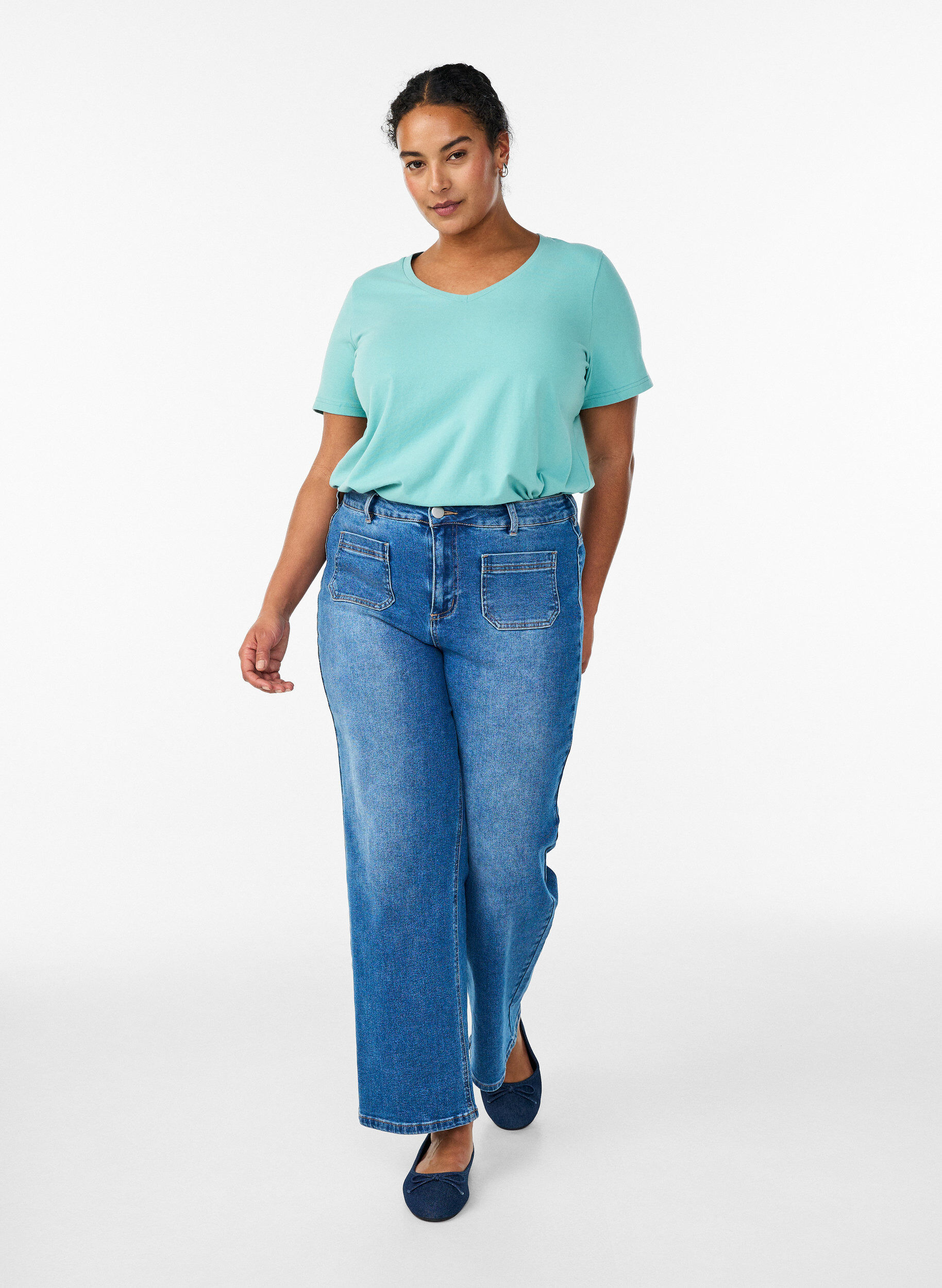 ZizziT-shirt basic uni en coton, Vert, Model image number 1