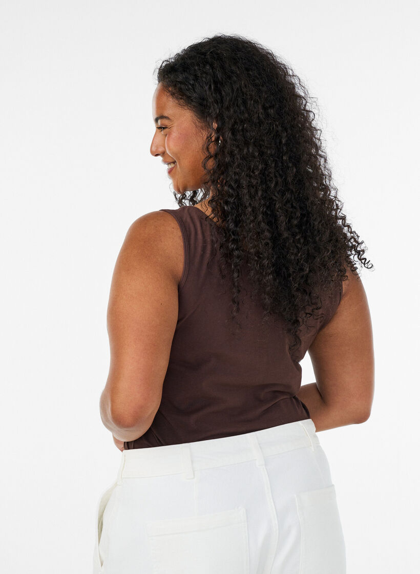 Haut basic uni en coton, Marron, Model image number 2