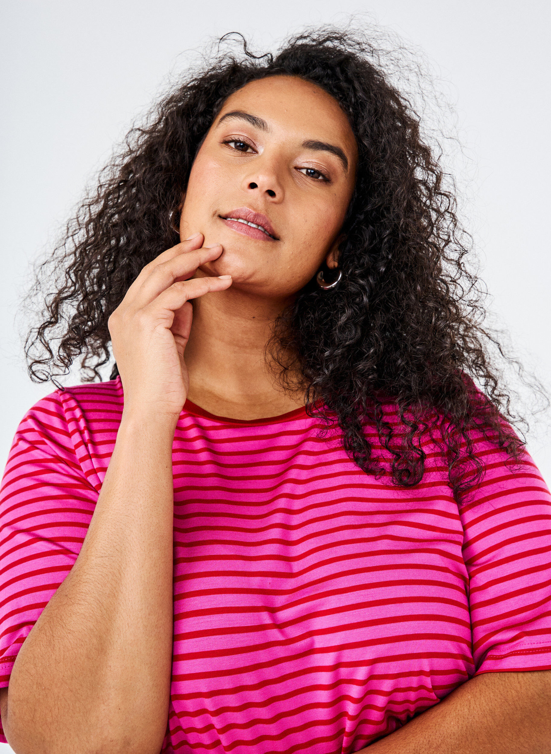 Zizzi T-shirt en TENCEL&trade; Lyocell &agrave; rayures, Rose, Image image number 0