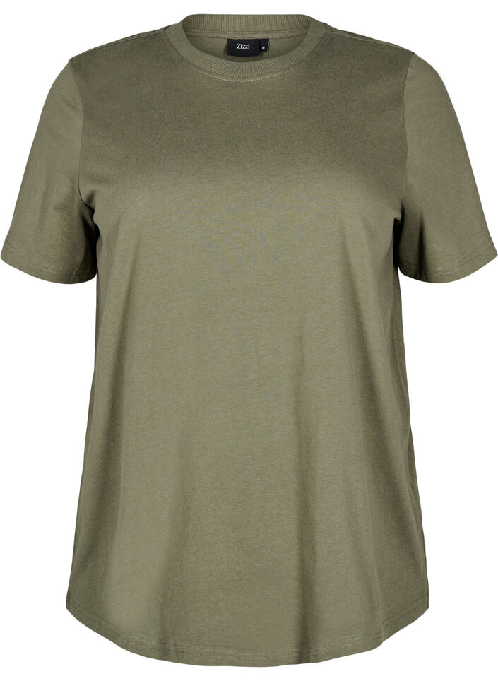 T-shirt basique en coton &agrave; col rond, Vert fonc&eacute;, Packshot image number 0