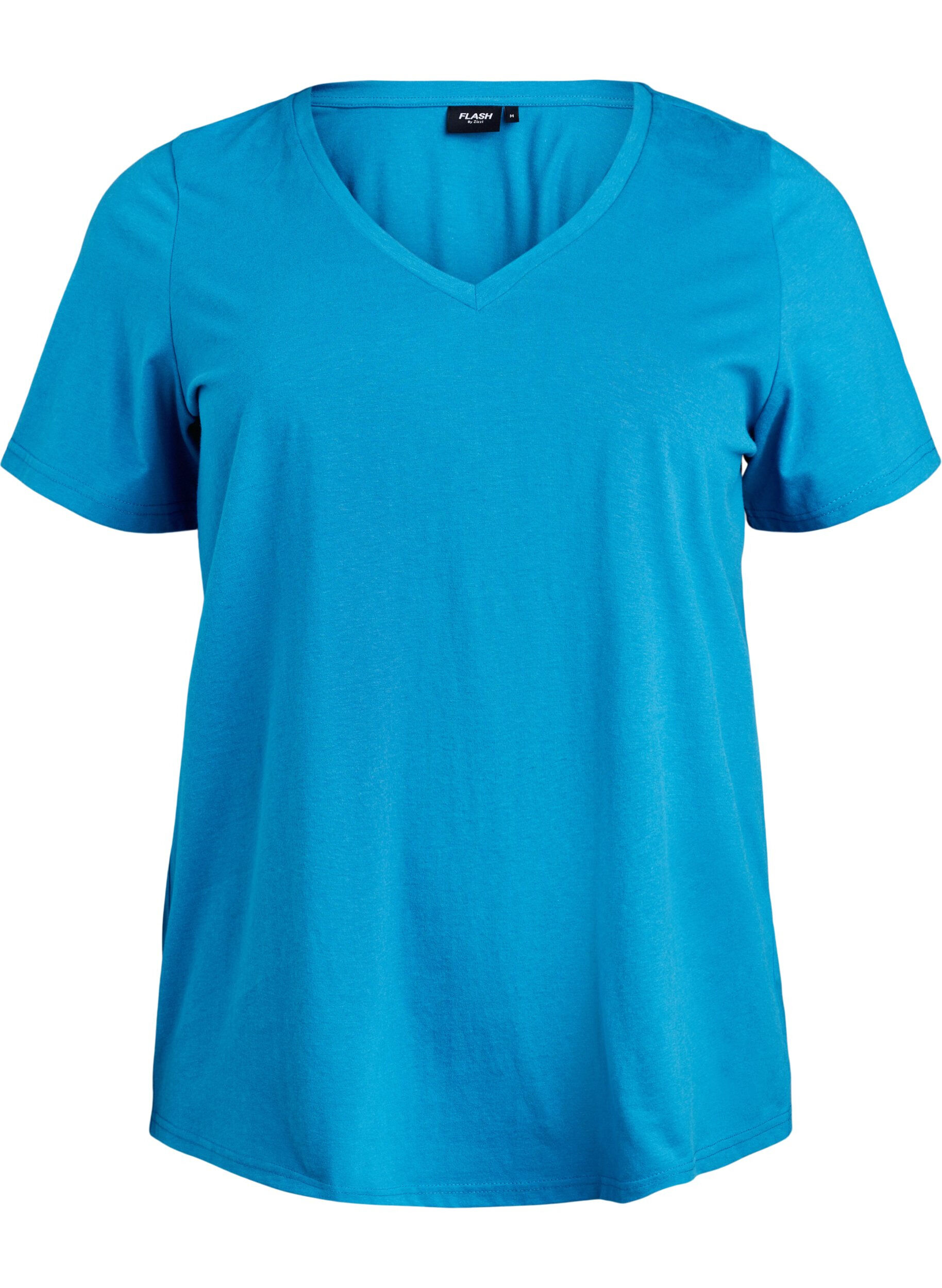 Zizzi FLASH - T-shirt col V, Bleu, Packshot image number 0