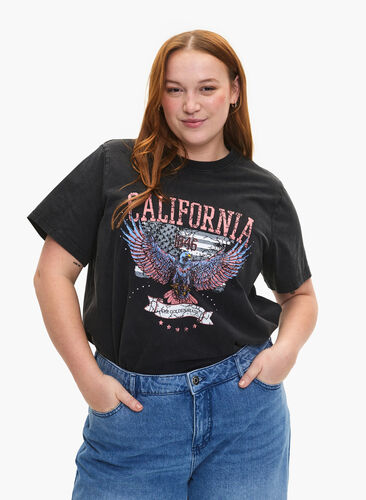 T-shirt en coton biologique avec motif d'aigle, Grey California, Model image number 0