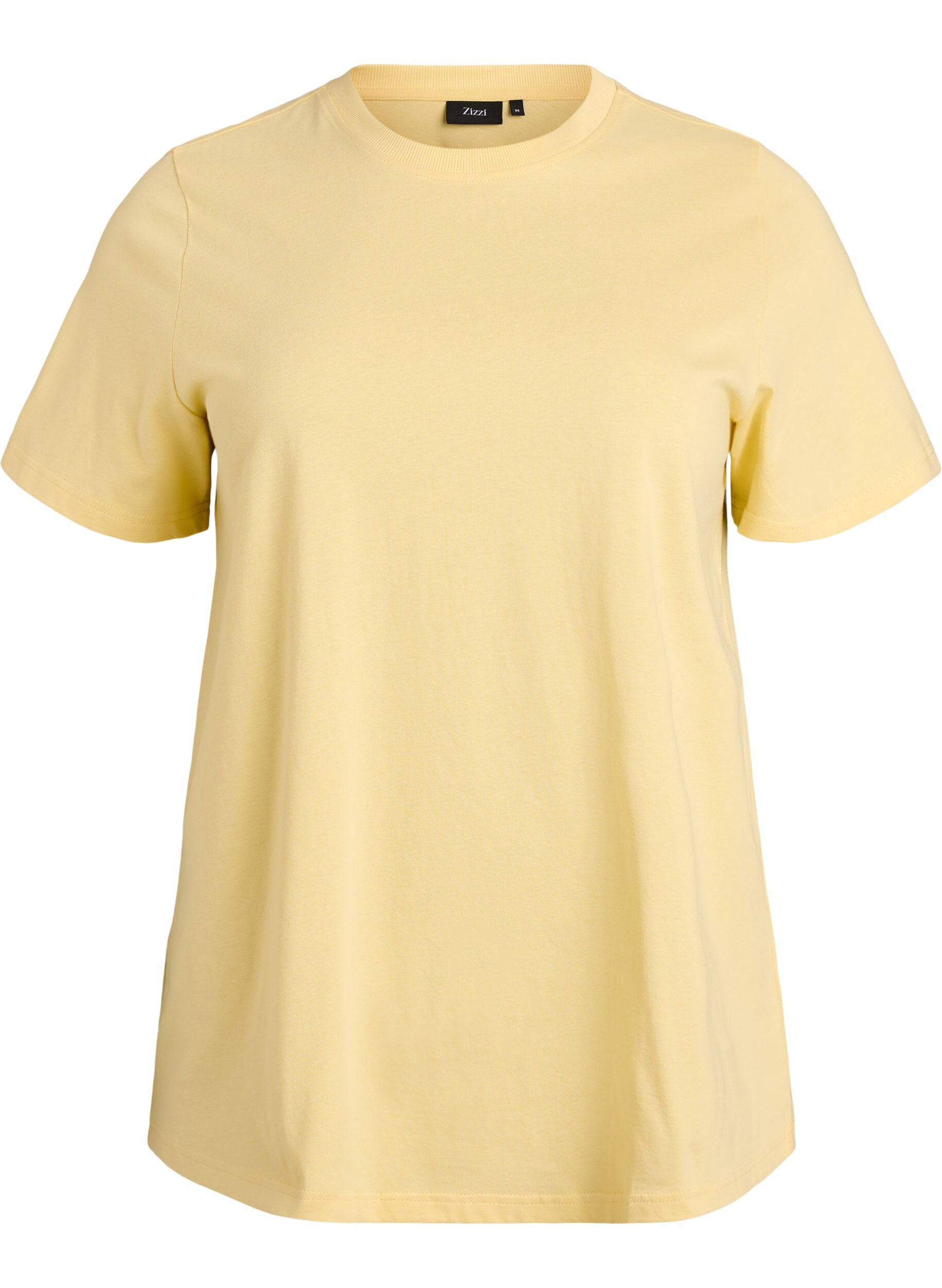 Zizzi T-shirt basique en coton &agrave; col rond, Jaune clair, Packshot image number 0