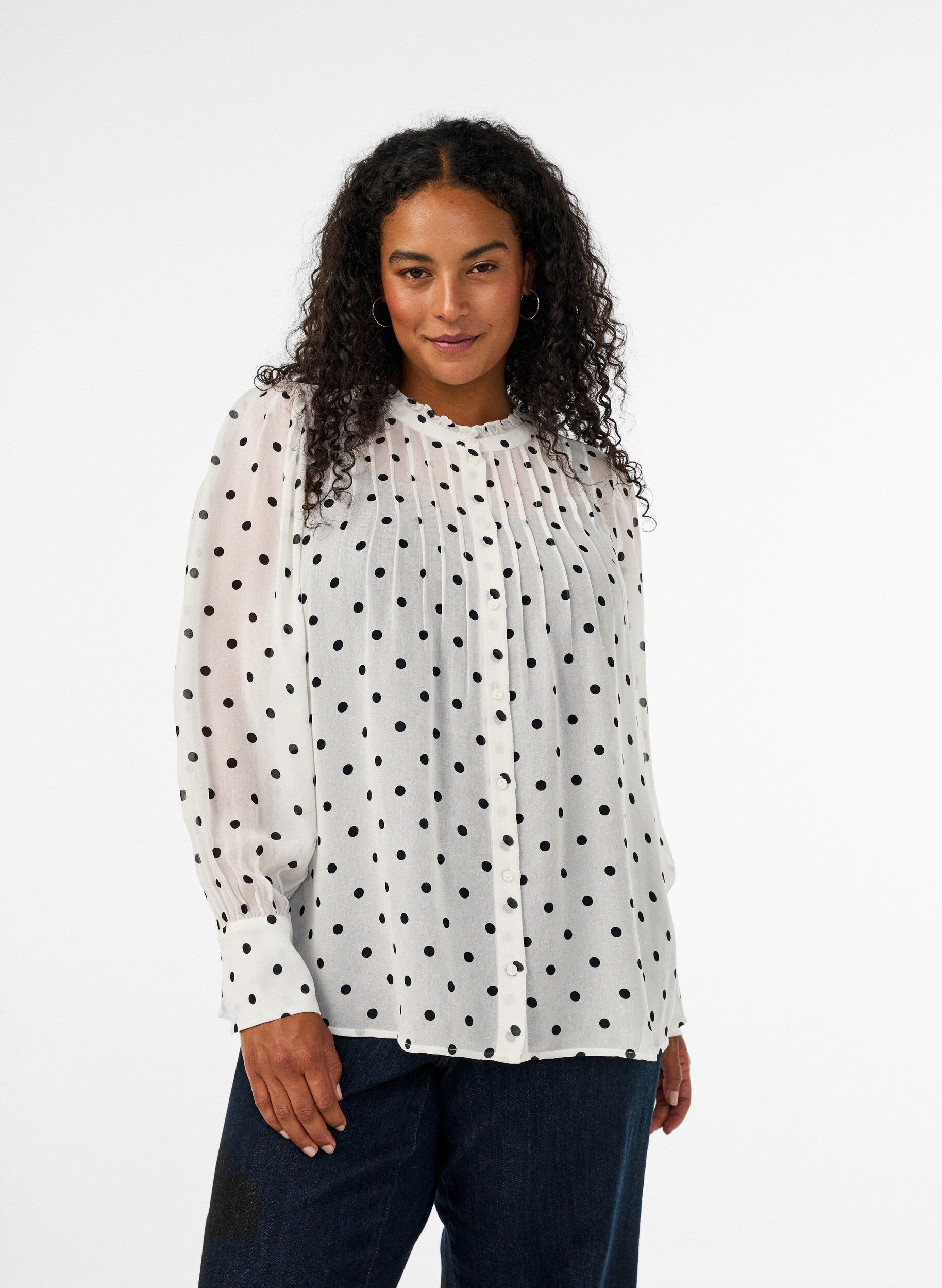 Blouse en viscose &agrave; col &agrave; volants, Blanc, Model