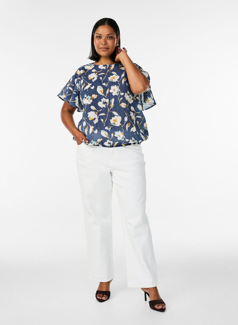 Blouse coupe ballon avec manches papillon, Bleu, Model image number 1
