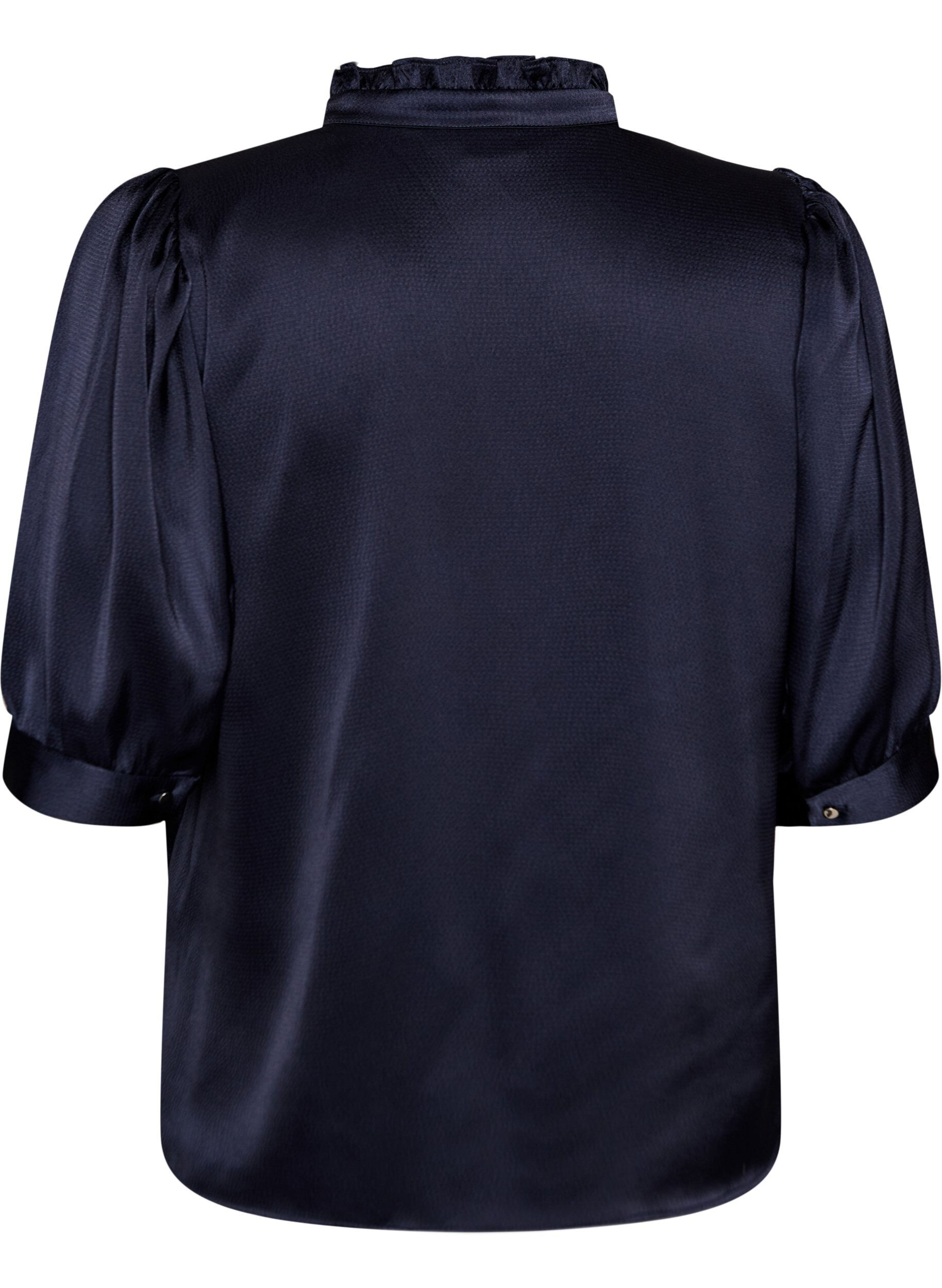 ZizziBlouse satin&eacute;e avec manches courtes et col &agrave; volants, Bleu, Packshot image number 1