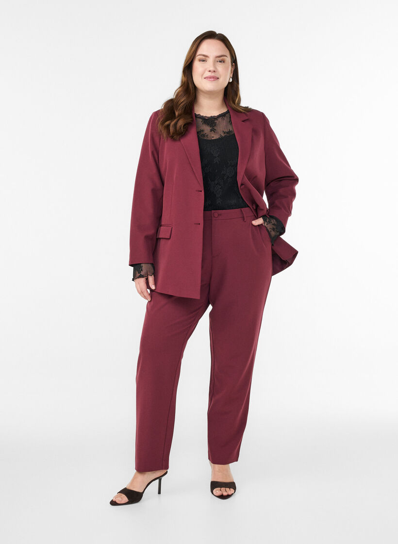 Pantalon avec poches et jambes droites, Bordeaux, Model image number 0