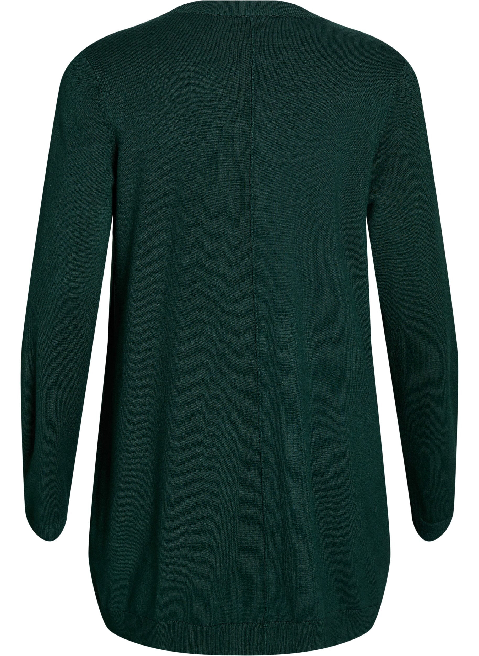 ZizziLong cardigan tricot&eacute; en m&eacute;lange de viscose, Vert fonc&eacute;, Packshot image number 1