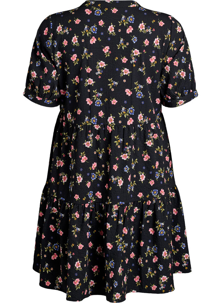 Robe courte coupe &eacute;vas&eacute;e, Noir, Packshot image number 1