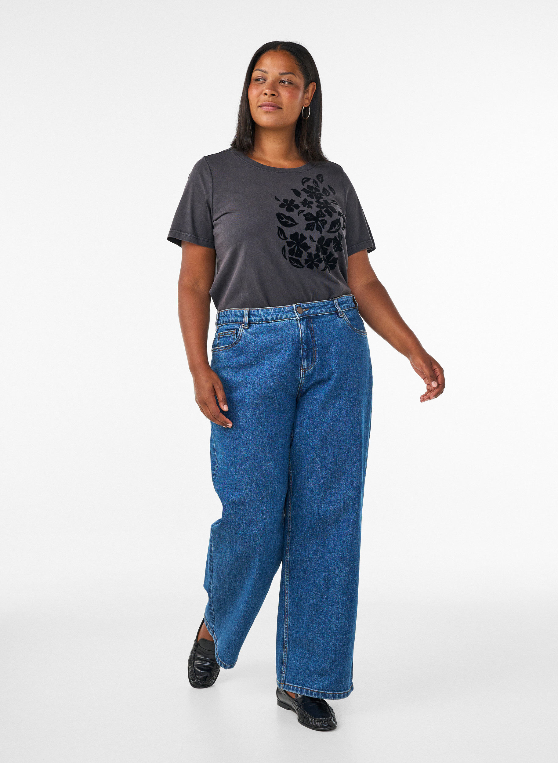 ZizziT-shirt en coton bio avec imprim&eacute;, Gris anthracite, Model image number 1