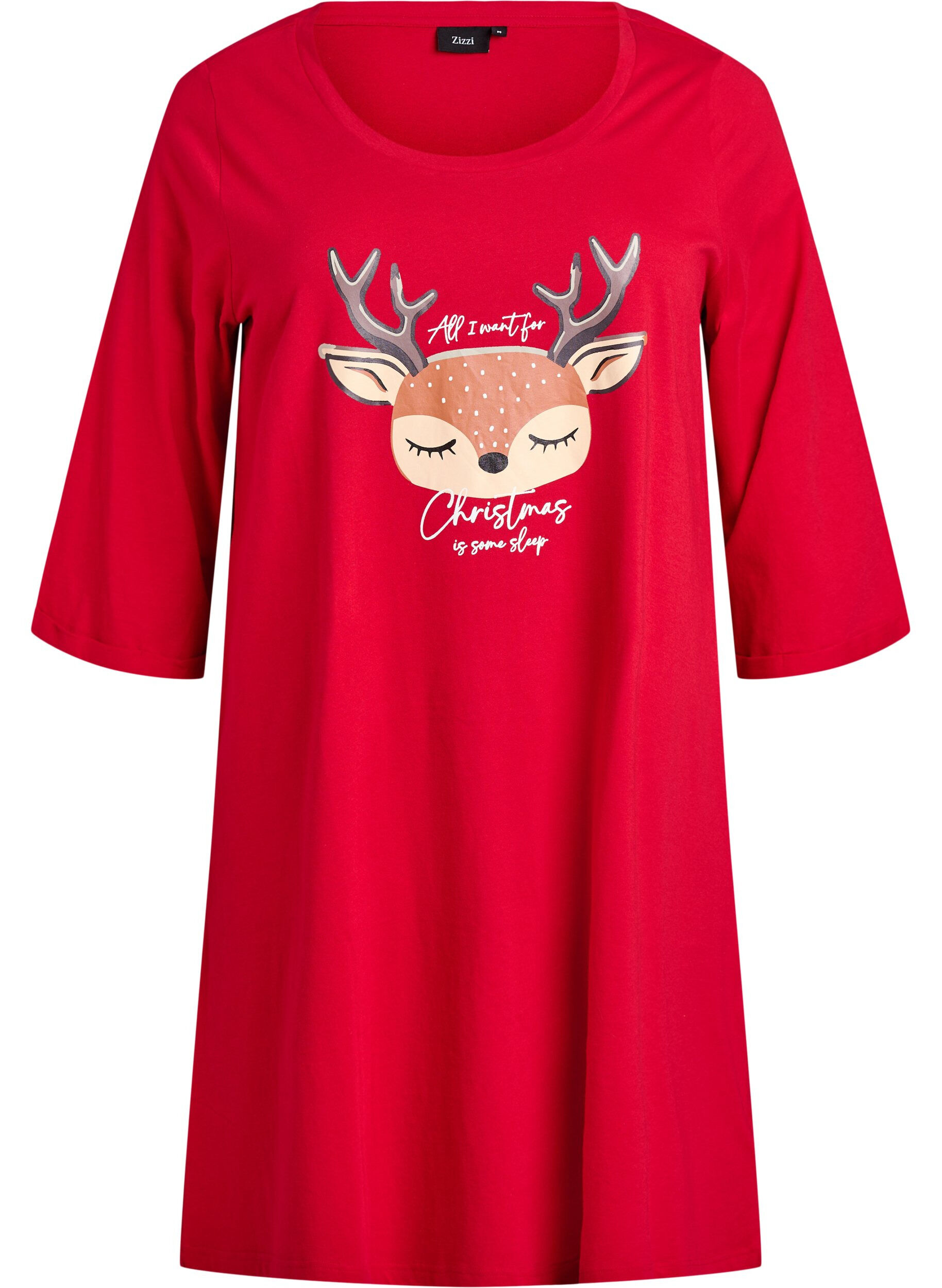 ZizziChemise de nuit en coton bio avec motif de No&euml;l, Rouge, Packshot image number 0