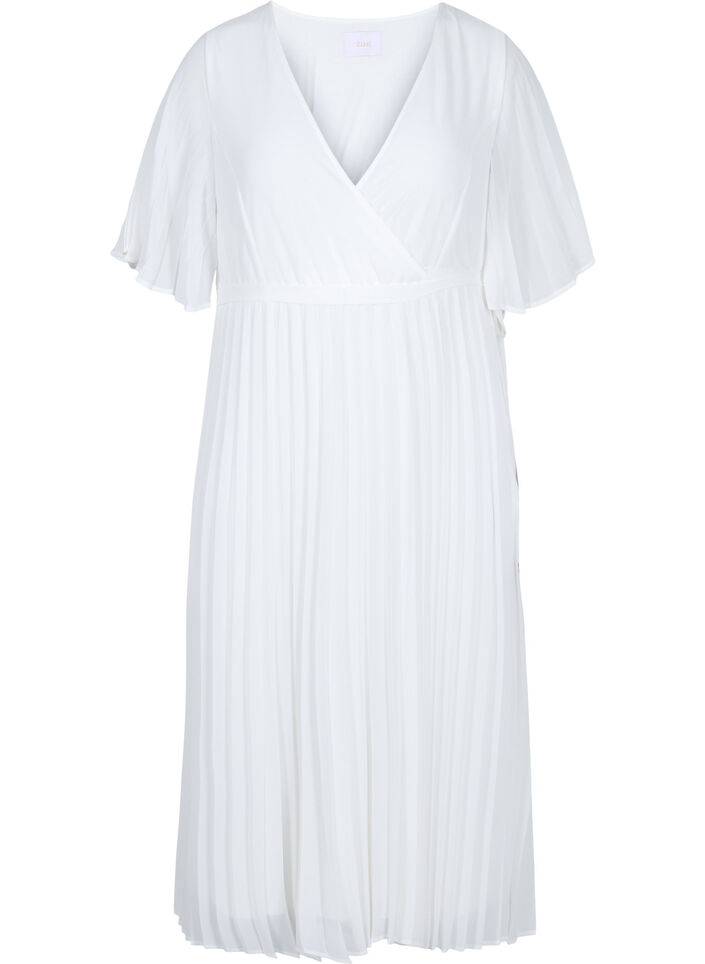 Robe midi plissée à manches courtes, Star White, Packshot image number 0