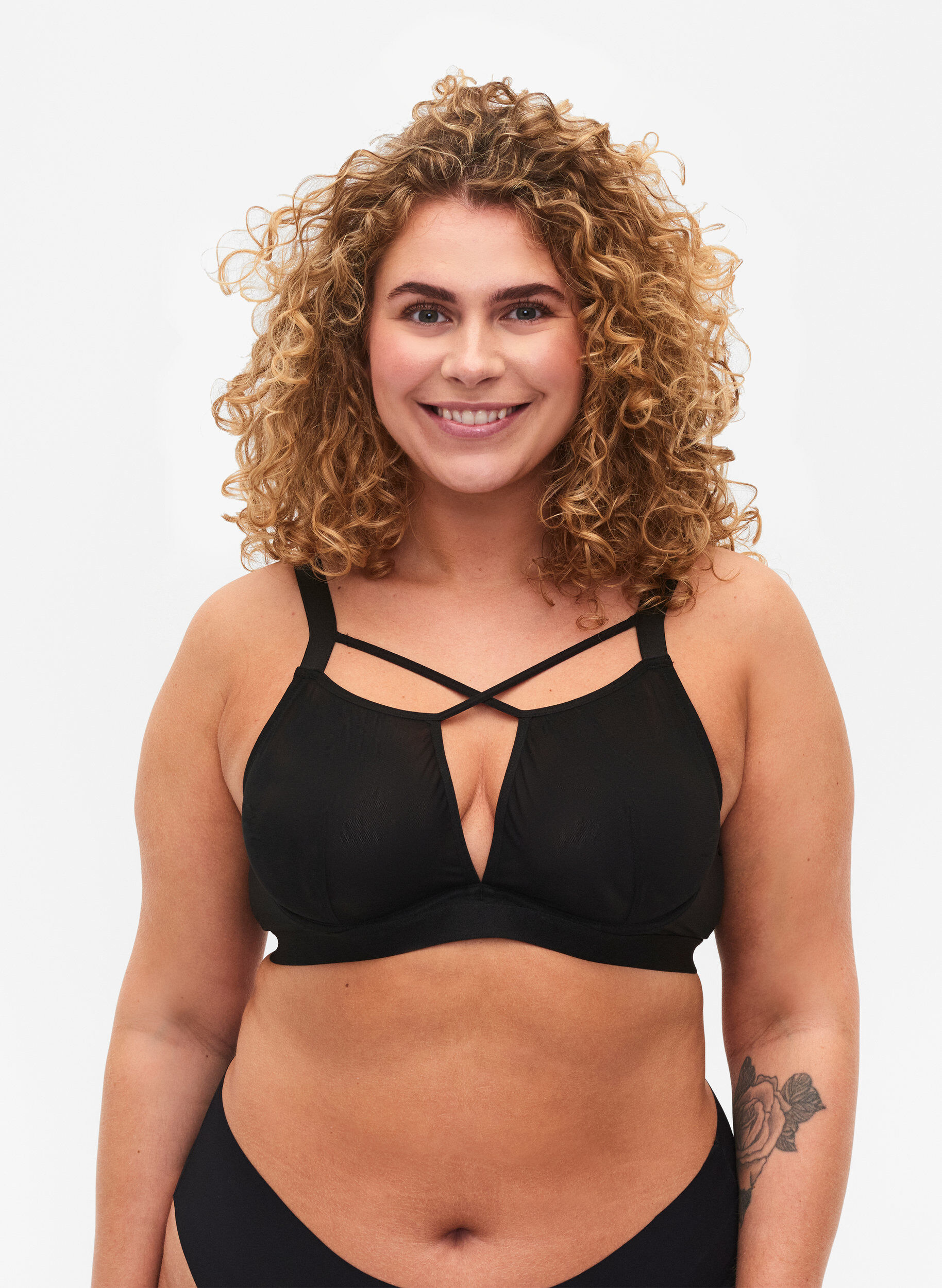 Zizzi Soutien-gorge en maille avec d&eacute;tail, Black, Model image number 0