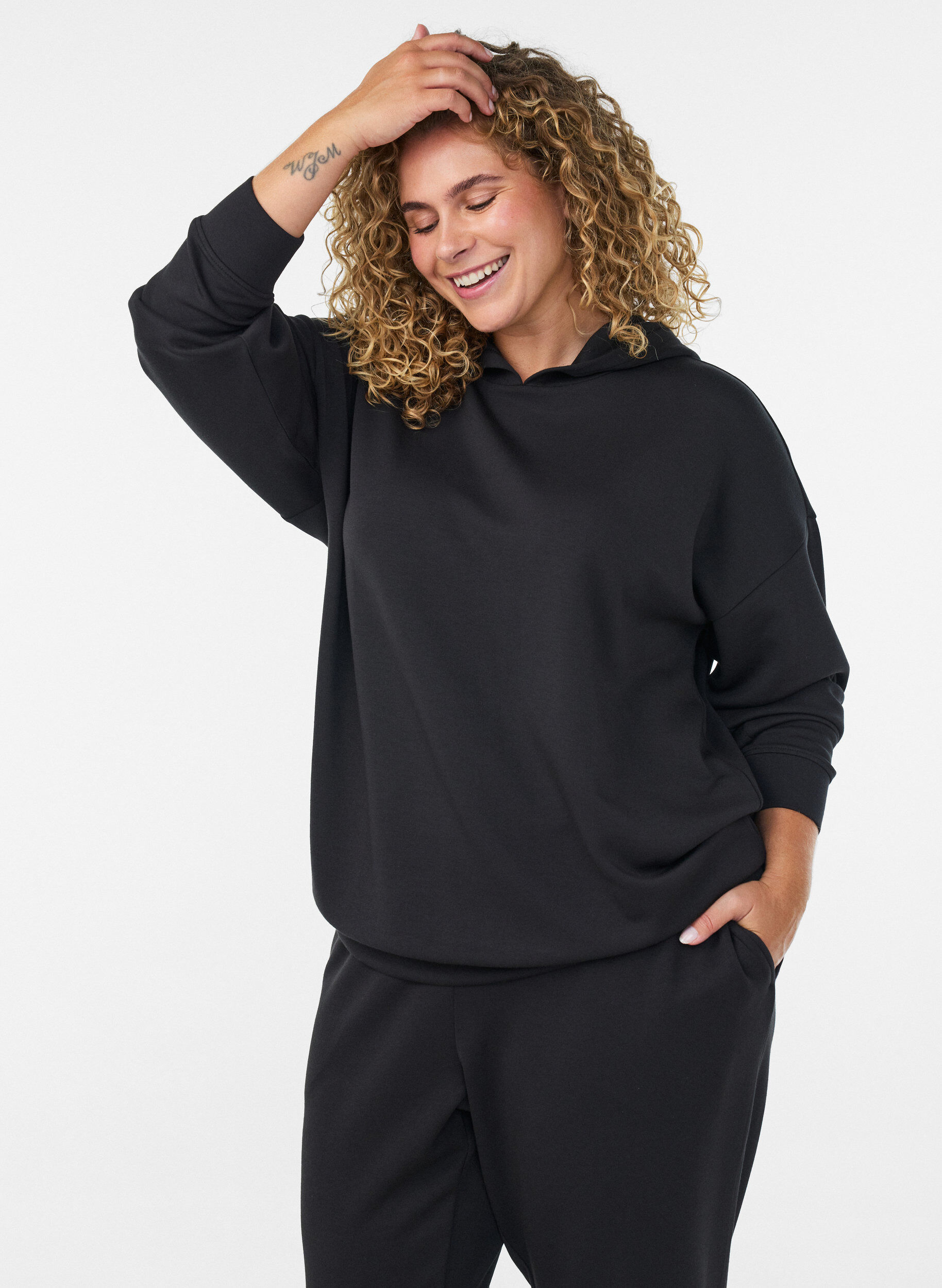 ZizziSweat &agrave; capuche en jersey, Noir, Model image number 0