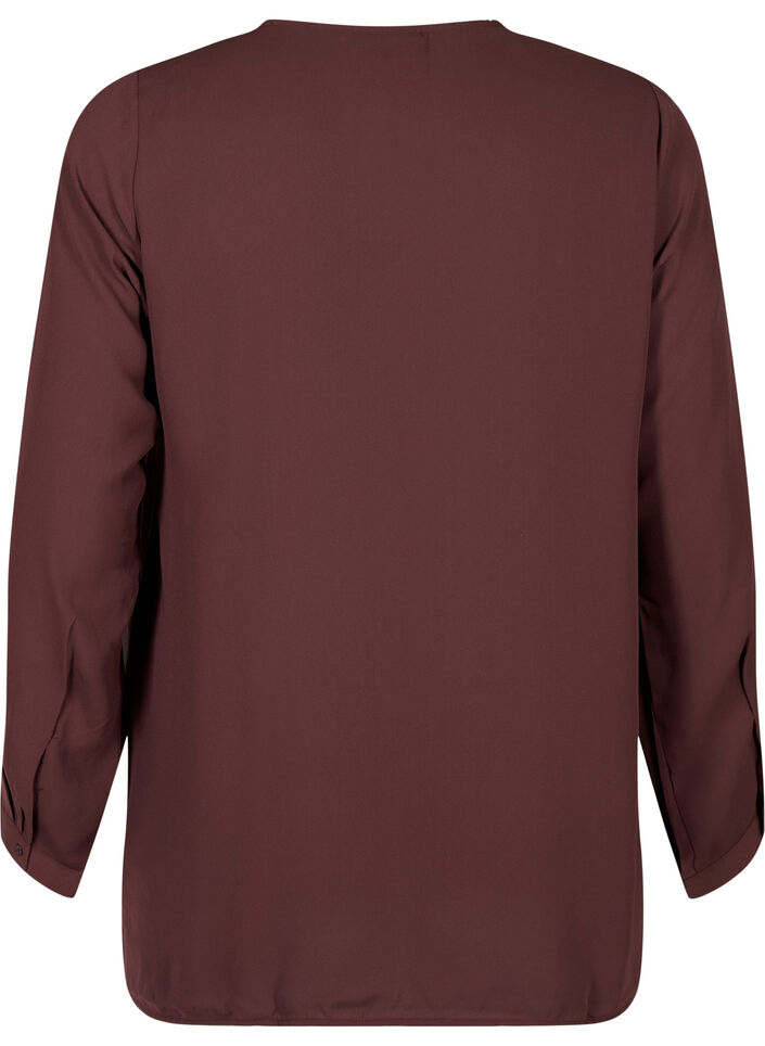 Chemise de couleur unie avec col en V, Fudge, Packshot image number 1